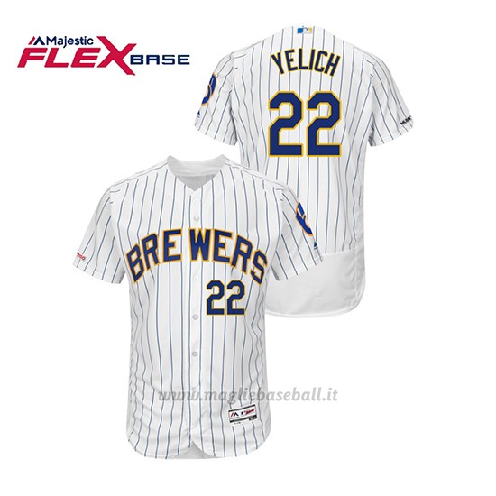 Maglia Baseball Uomo Milwaukee Brewers Christian Yelich 150th Aniversario Patch Autentico Flex Base Bianco Blu